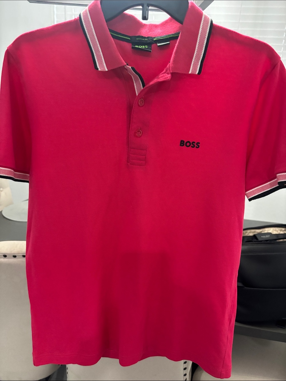 BOSS Red Polo with Contrast Stripe Collar